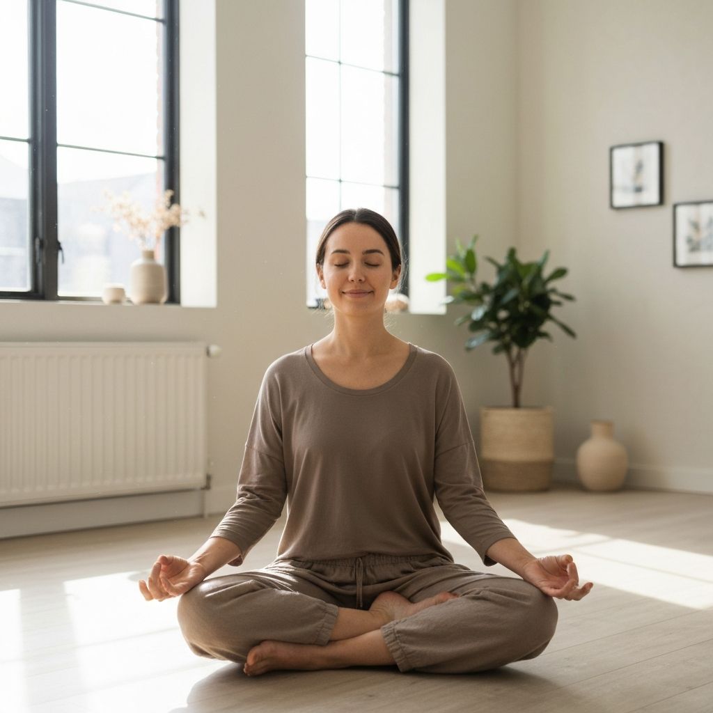 Osoba v meditačnej poze s pokojným výrazom v prírodnom svetle